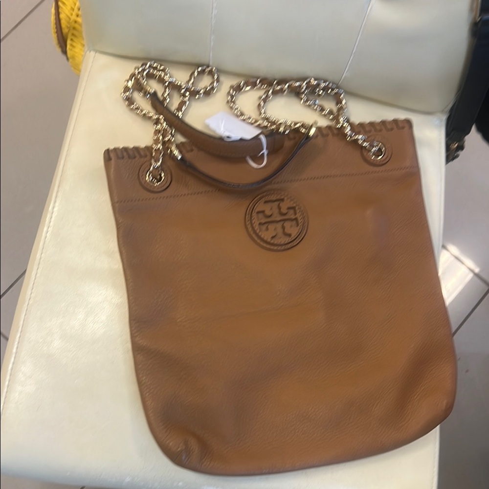 Tory Burch Brown Leather Chain-Handle Tote